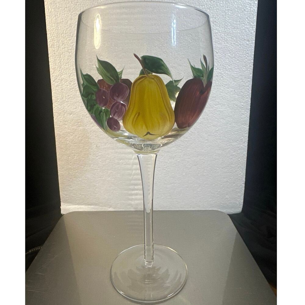 (1) Royal Danube Large 12oz Hand Painted Fruit Motif Stemmed Drinking Wine Glass
